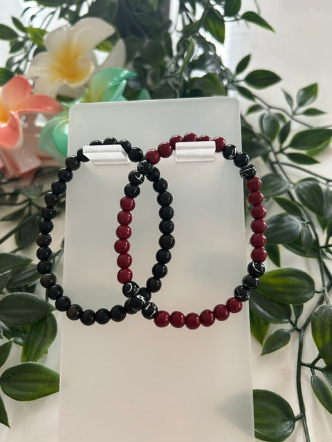 Set 2 Bracelets Perles de Verre – Noir & Bordeaux