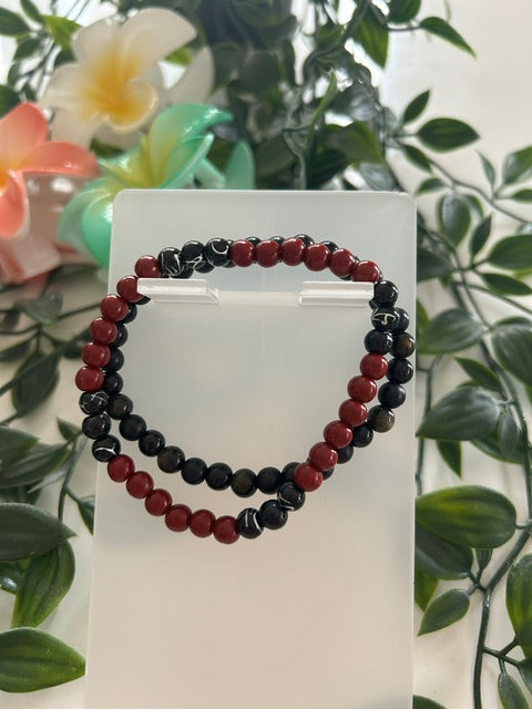 Set 2 Bracelets Perles de Verre – Noir & Bordeaux