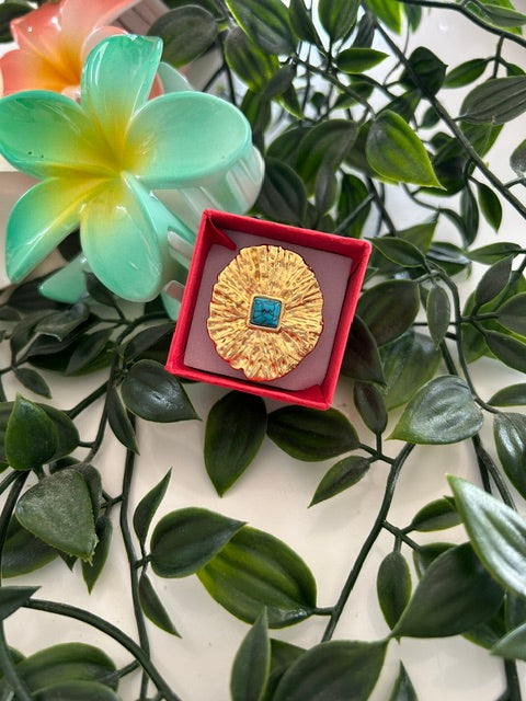 Bague Dorée Pierre Turquoise – Acier Inoxydable Ajustable