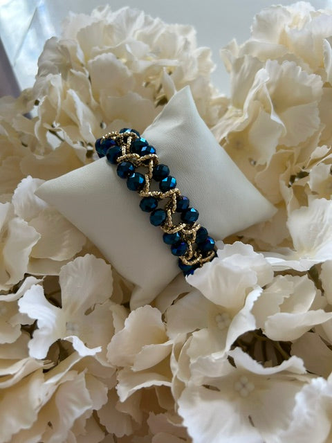Bracelet Perles Cristal Bleu Nuit
