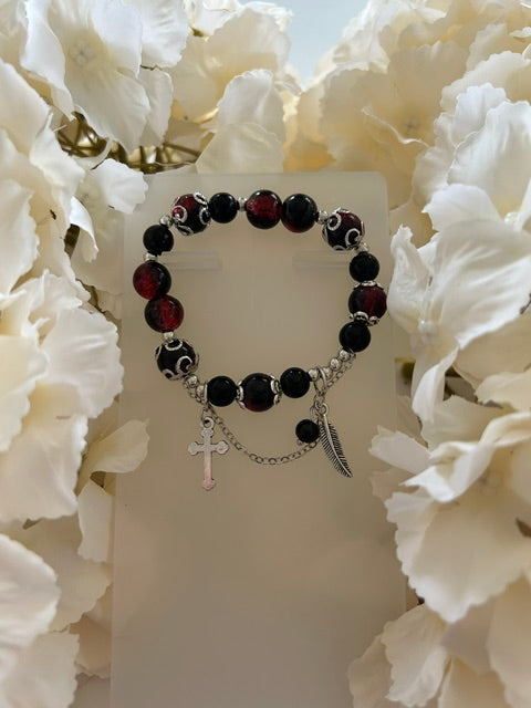 Bracelet Perles Bordeaux – Verre & Pierre Naturelle