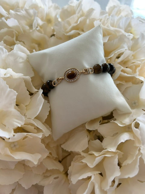 Bracelet Œil de Tigre – Pierre Naturelle & Médaillon Doré
