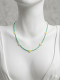 Collier Perles Vertes & Fleurs – Fait Main