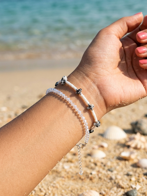 Lot de 2 Bracelets Perles Cristal & Dalmatien – Fait Main